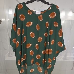 Green Football Print Women's Top